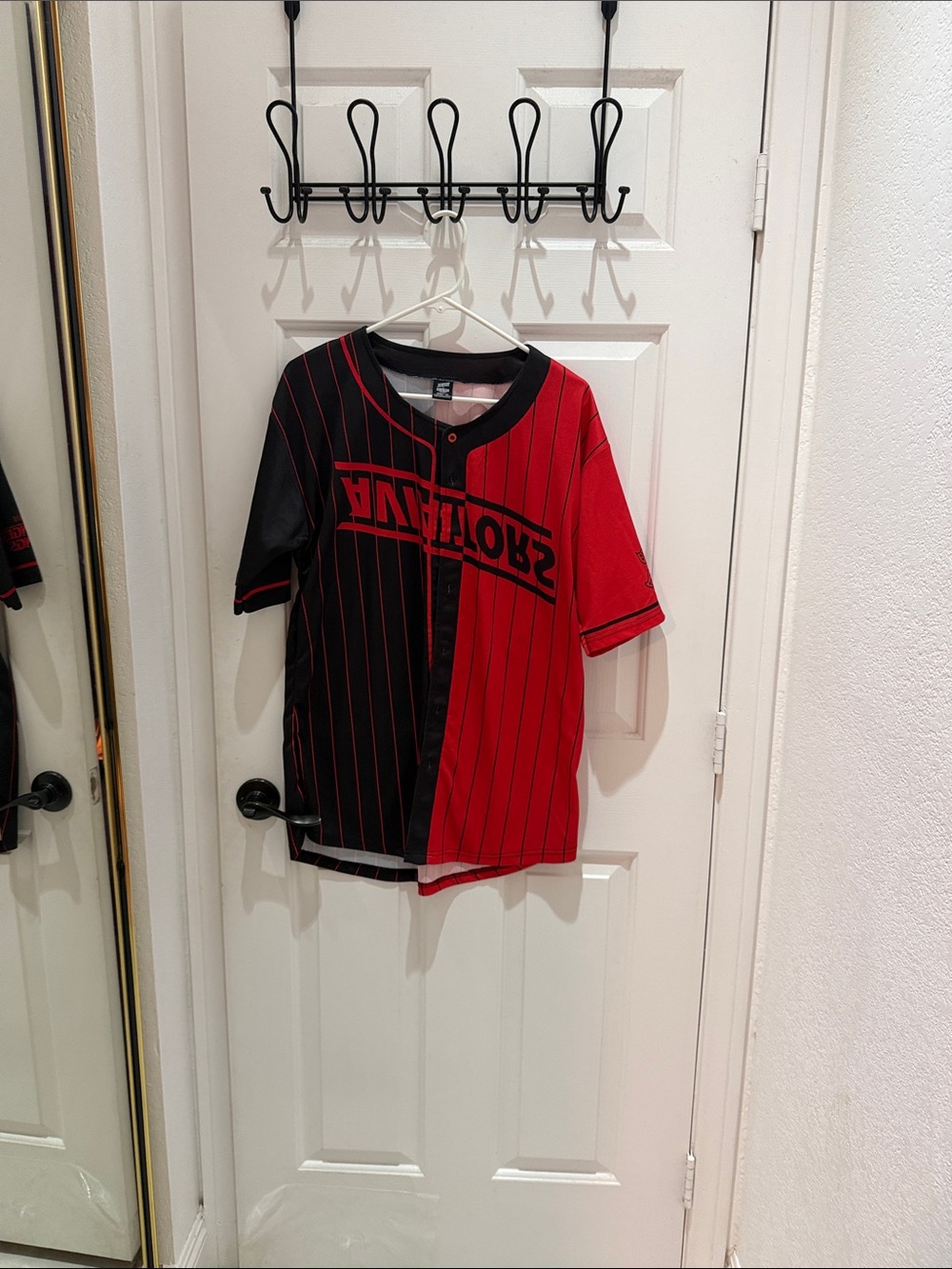 Kids Two-Tone Red and Black Pinstripe Baseball Jersey